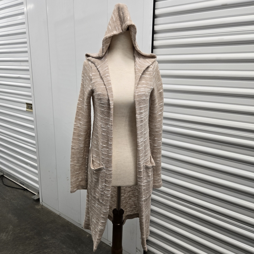 Splendid Long Hooded Open Front Cardigan Sweater Tan Size S